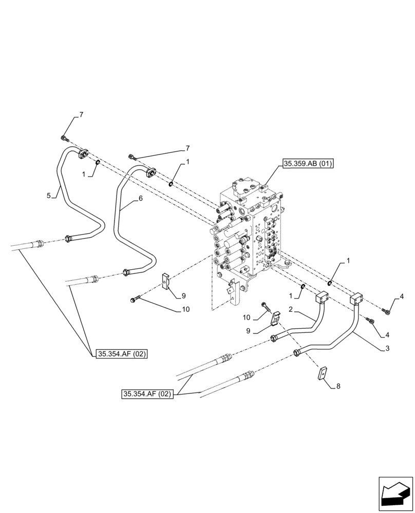 Схема запчастей Case CX210D LC LR - (35.354.AF[01]) - HYDRAULIC SWIVEL, LINE (35) - HYDRAULIC SYSTEMS