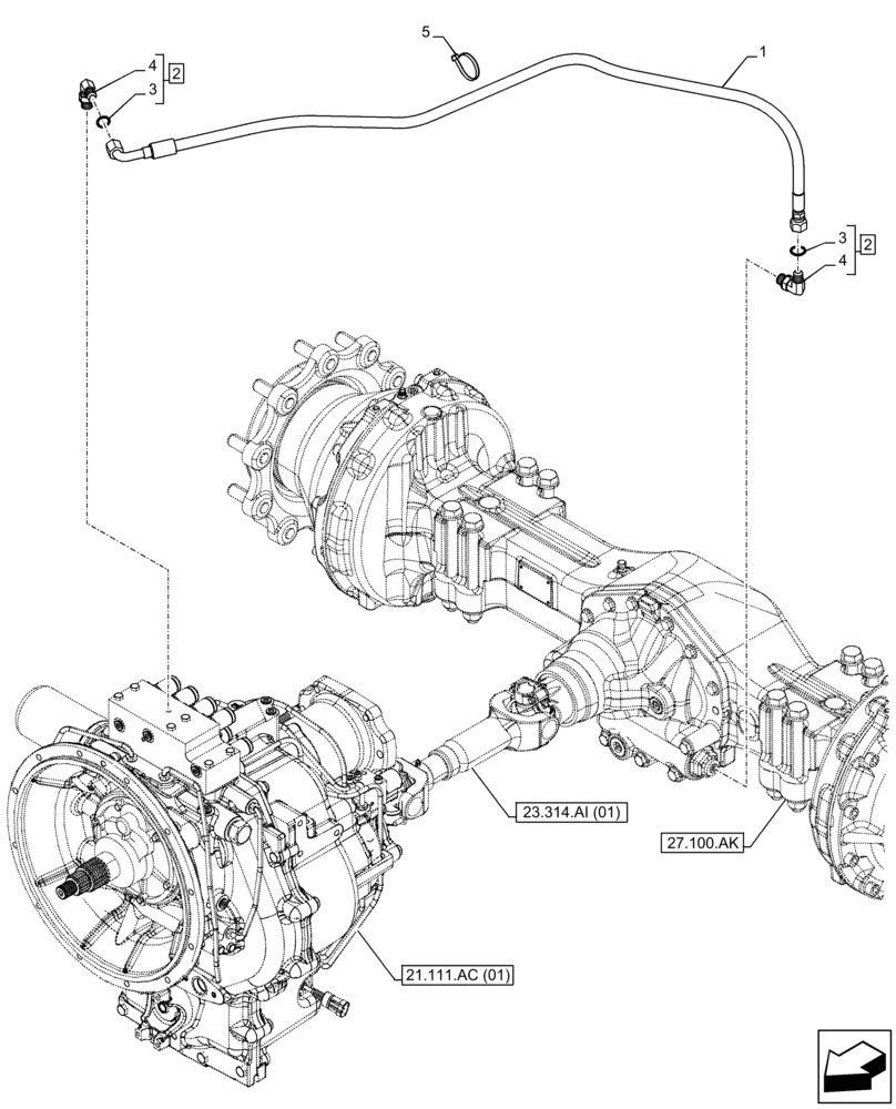 Схема запчастей Case 580SN - (27.106.AN[03]) - VAR - 423060, 423061 - TRANSMISSION, SEMI-POWERSHIFT, DIFFERENTIAL LOCK, OIL, SUCTION PIPE (27) - REAR AXLE SYSTEM