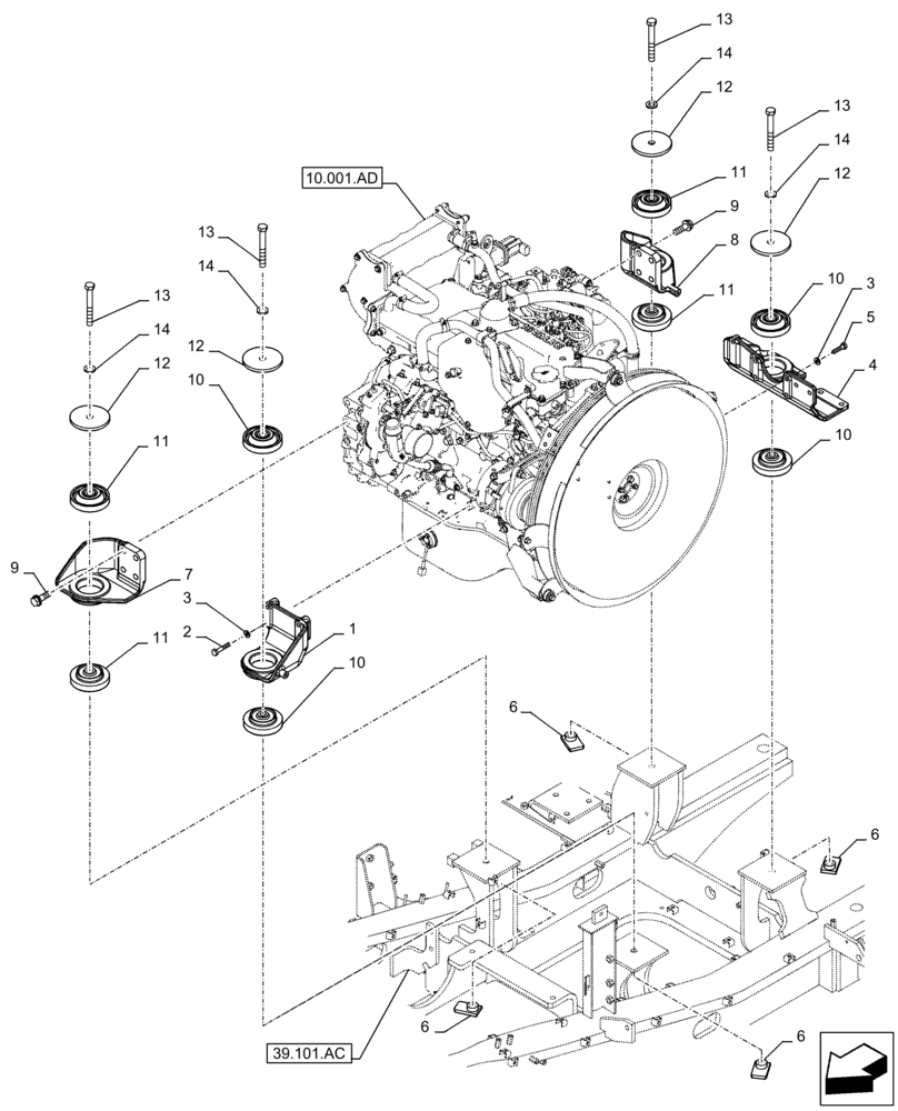 Схема запчастей Case CX210D LC - (10.001.AK) - STD + VAR - 488034 - ENGINE, SUPPORT (10) - ENGINE