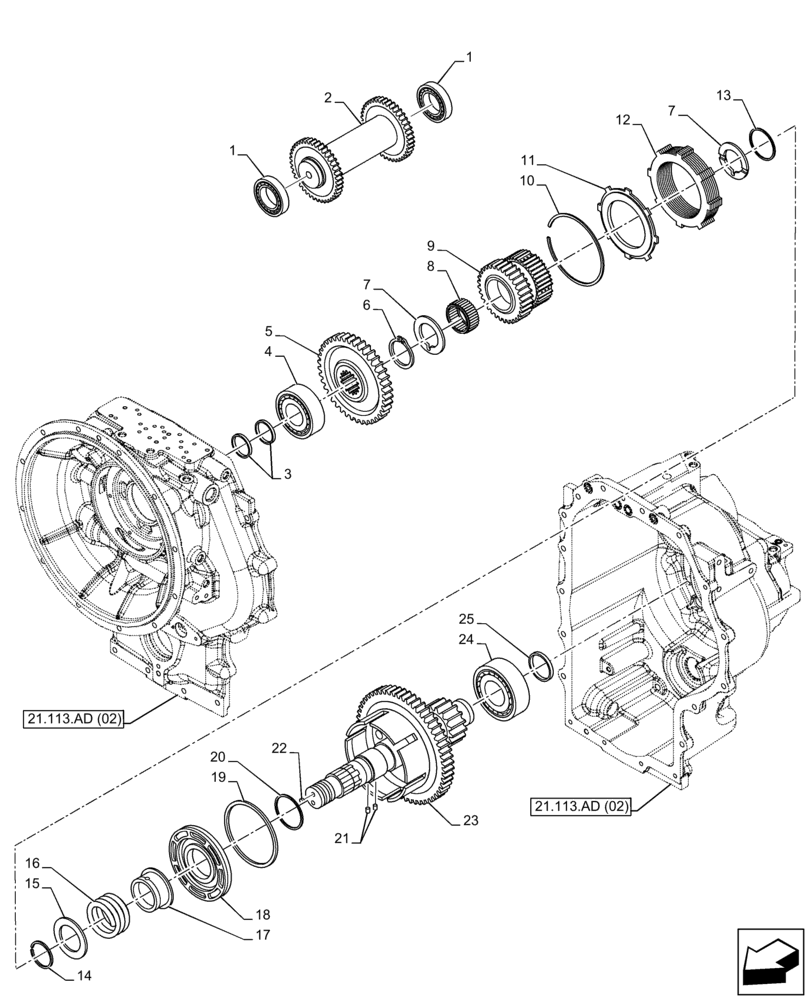 Схема запчастей Case 590SN - (21.155.AN[03]) - VAR - 423062 - TRANSMISSION, POWERSHIFT, INPUT SHAFT, 4WD (21) - TRANSMISSION