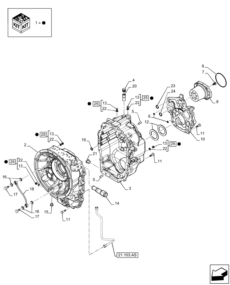 Схема запчастей Case 590SN - (21.111.AC[02]) - VAR - 423061 - TRANSMISSION, SEMI-POWERSHIFT, HOUSING, 4WD (21) - TRANSMISSION