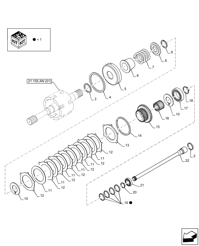 Схема запчастей Case 590SN - (21.155.AN[02]) - VAR - 423062 - TRANSMISSION, POWERSHIFT, INPUT SHAFT, 4WD (21) - TRANSMISSION