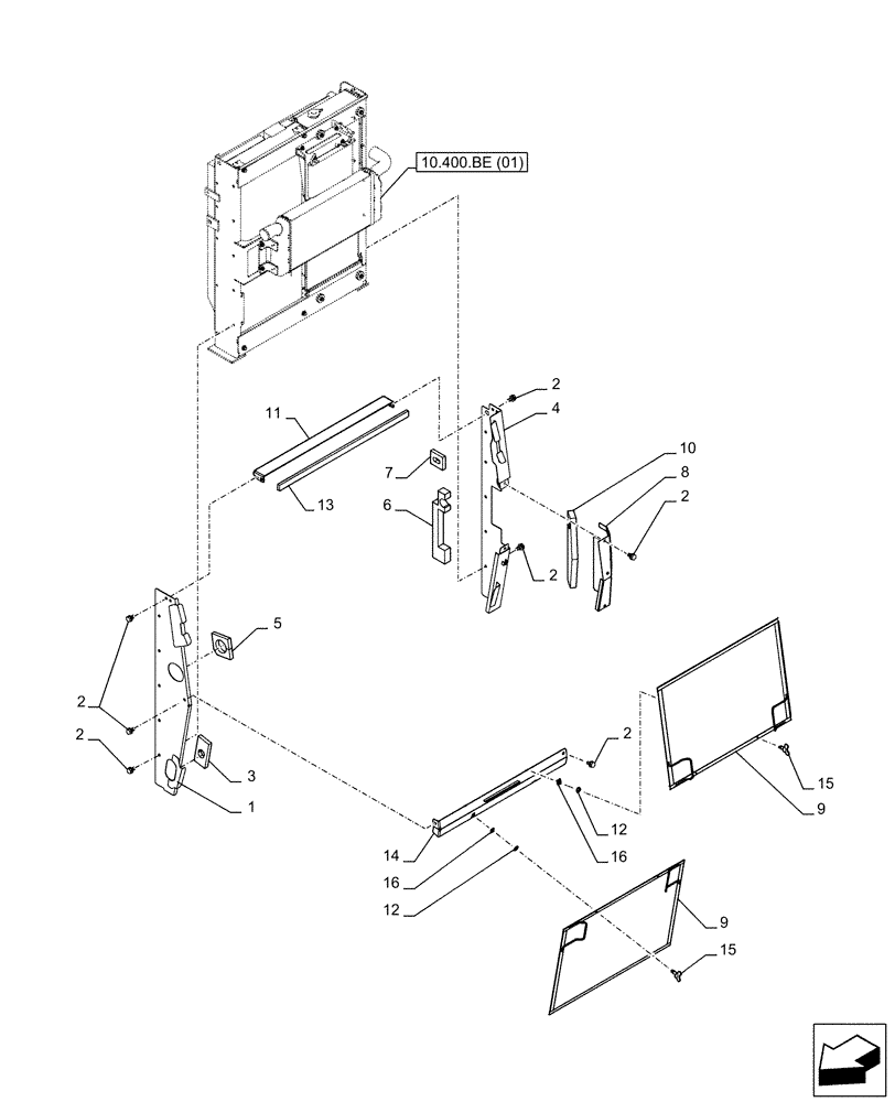 Схема запчастей Case CX210D LC LR - (10.400.BF[01]) - RADIATOR, PANEL (10) - ENGINE