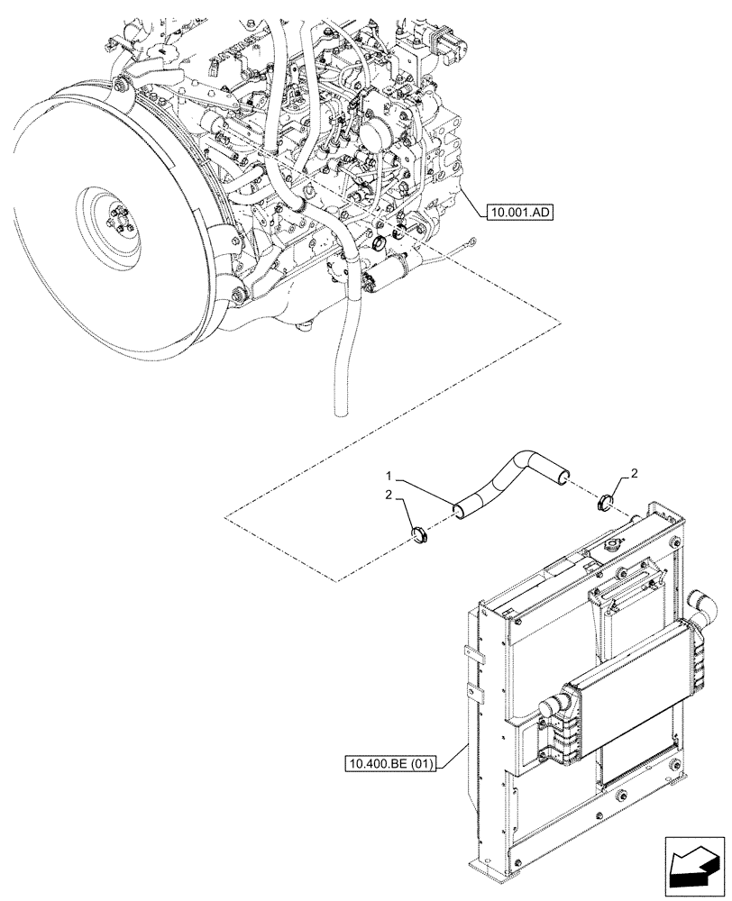 Схема запчастей Case CX210D LC LR - (10.400.AQ) - RADIATOR, WATER PUMP, HOSE (10) - ENGINE
