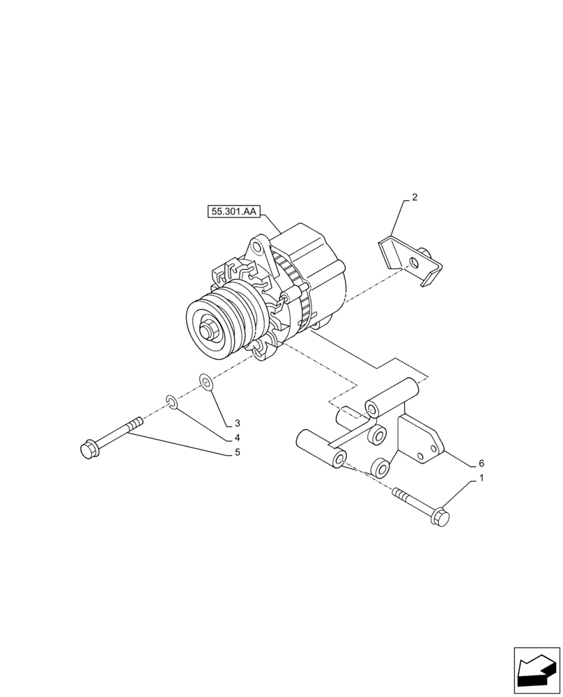 Схема запчастей Case AQ-6HK1XASS01-02 - (55.301.AB) - ALTERNATOR, SUPPORT (55) - ELECTRICAL SYSTEMS