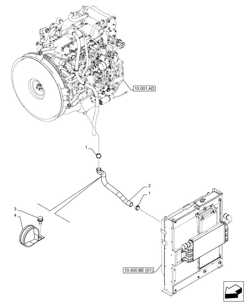 Схема запчастей Case CX210D LC LR - (10.400.AP) - RADIATOR HOSE (10) - ENGINE