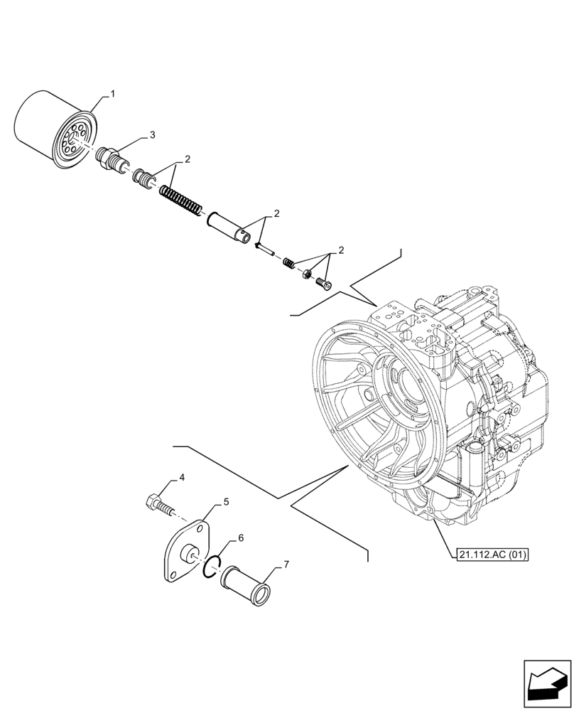 Схема запчастей Case 590SN - (21.104.AP) - VAR - 423059 - TRANSMISSION, POWERSHUTTLE, OIL FILTER, 4WD (21) - TRANSMISSION