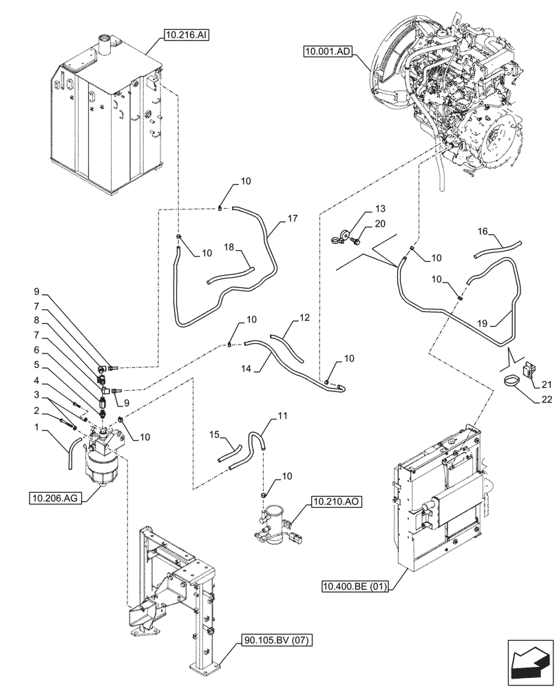 Схема запчастей Case CX210D LC LR - (10.216.BA[02]) - FUEL TANK LINE (10) - ENGINE