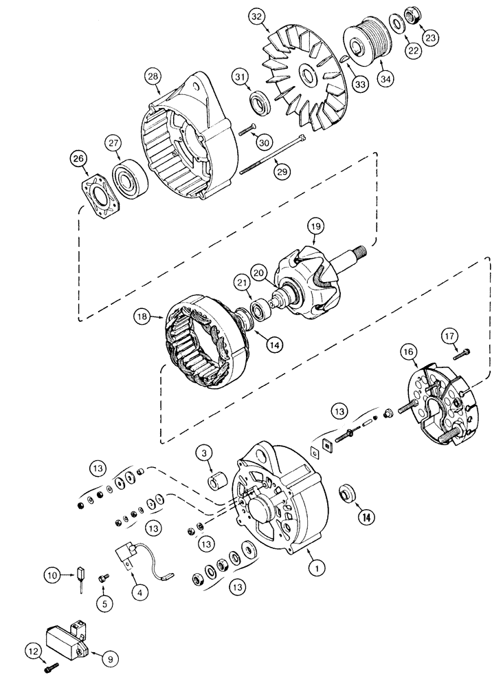 Схема запчастей Case 9040 - (4-02) - ALTERNATOR ASSEMBLY, 65 AMPERE - 24 VOLT (04) - ELECTRICAL SYSTEMS