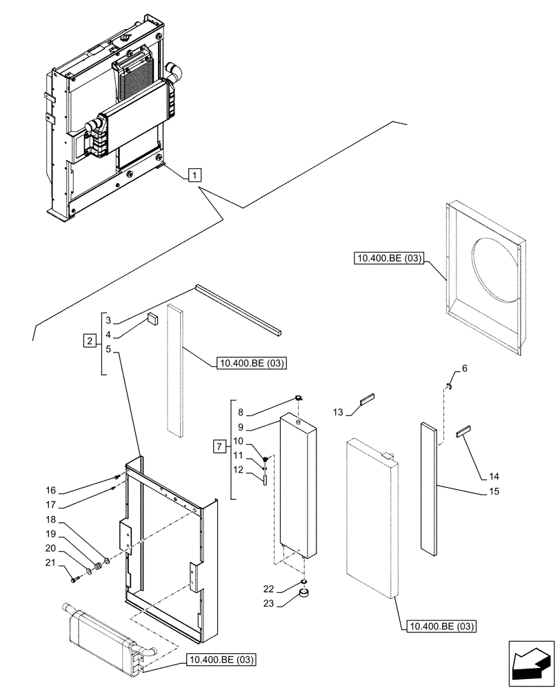 Схема запчастей Case CX210D LC LR - (10.400.BE[02]) - RADIATOR, COMPONENTS (10) - ENGINE