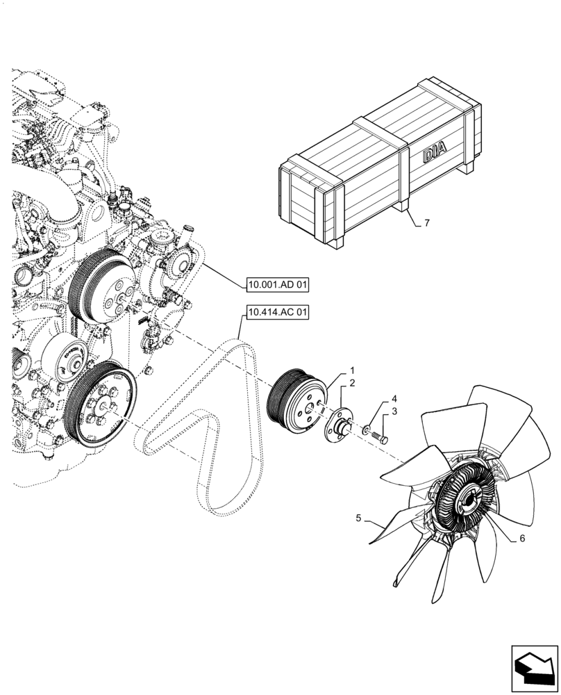 Схема запчастей Case 570N EP - (10.414.AC[02]) - ENGINE FAN & BELT DRIVE (10) - ENGINE
