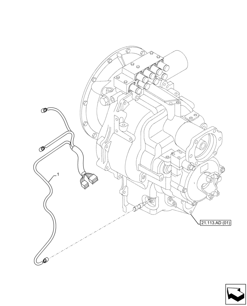 Схема запчастей Case 590SN - (55.024.AG) - VAR - 423062 - TRANSMISSION, POWERSHIFT, CONTROL VALVE, HARNESS, 4WD (55) - ELECTRICAL SYSTEMS