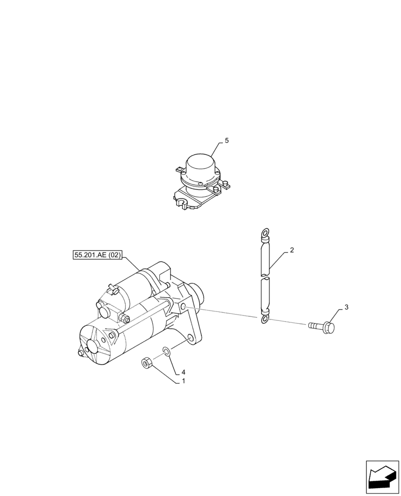 Схема запчастей Case AQ-6HK1XASS01-02 - (55.201.AE[01]) - STARTER MOTOR, MOUNTING (55) - ELECTRICAL SYSTEMS