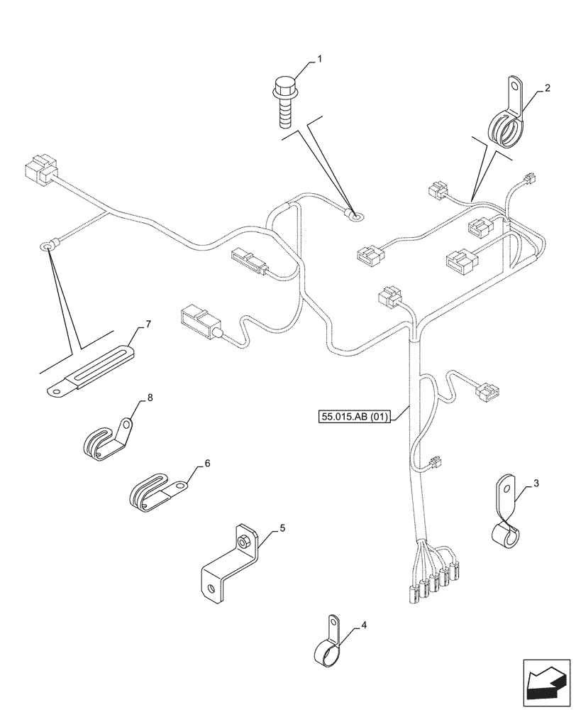 Схема запчастей Case AQ-6HK1XASS01-02 - (55.015.AB[02]) - ENGINE, WIRE HARNESS, CABLE CLIP (55) - ELECTRICAL SYSTEMS