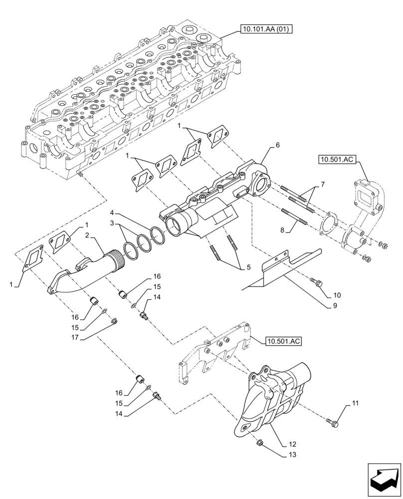Схема запчастей Case AQ-6HK1XASS01-02 - (10.254.AC) - EXHAUST MANIFOLD (10) - ENGINE