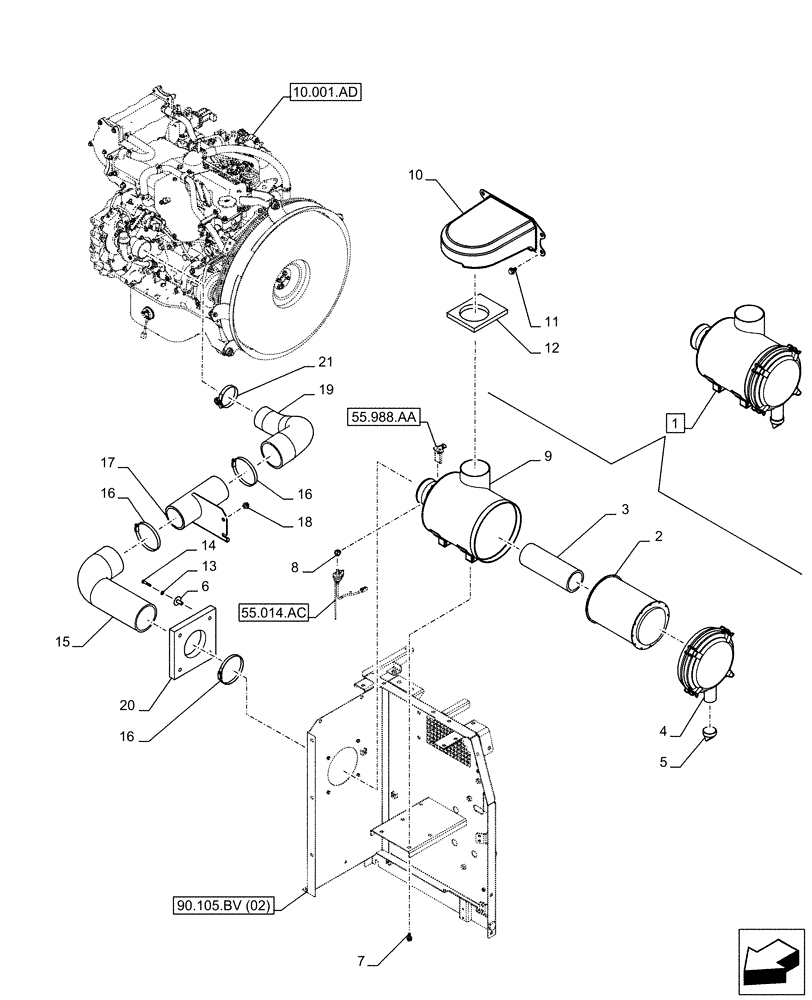 Схема запчастей Case CX210D LC - (10.202.AB[01]) - AIR CLEANER (10) - ENGINE