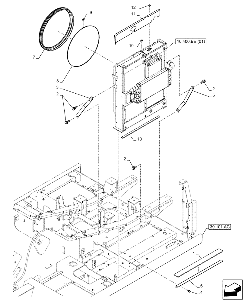 Схема запчастей Case CX210D LC LR - (10.400.BF[02]) - RADIATOR, PANEL (10) - ENGINE