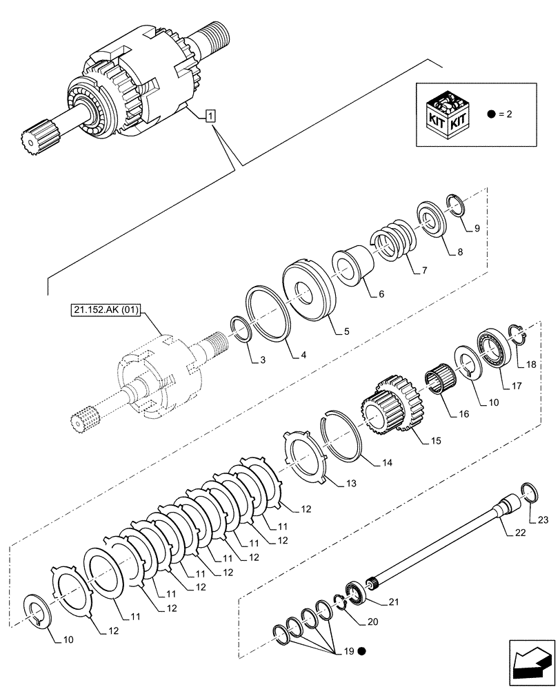 Схема запчастей Case 590SN - (21.152.AK[02]) - VAR - 423060, 423061 - TRANSMISSION, SEMI-POWERSHIFT, DRIVE SHAFT, DRIVEN SHAFT (21) - TRANSMISSION