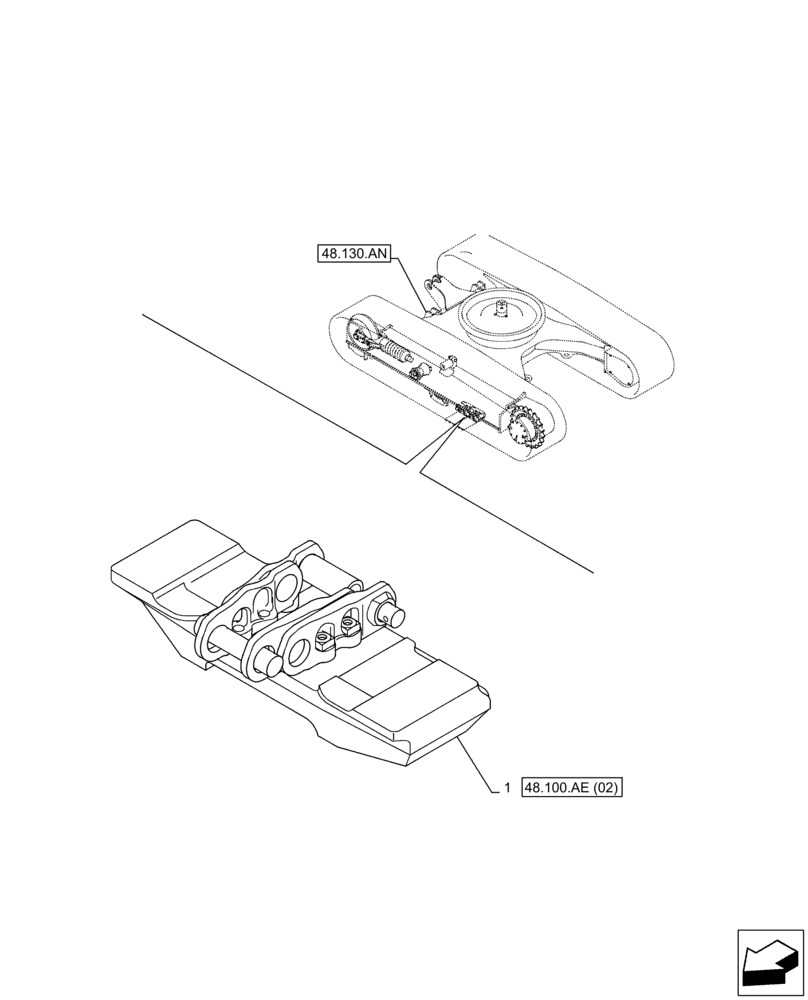 Схема запчастей Case CX210D LC - (48.100.AE[01]) - VAR - 956005 - RUBBER TRACK (L=600MM) (48) - TRACKS & TRACK SUSPENSION