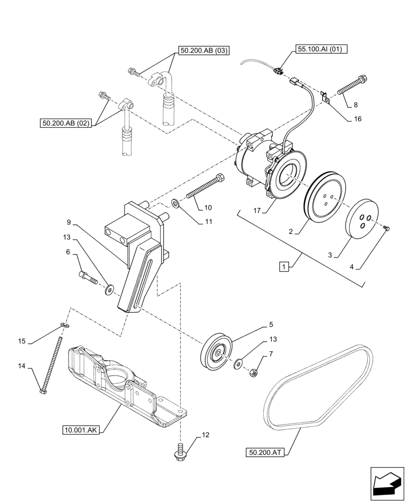 Схема запчастей Case CX210D LC - (50.200.AA) - AIR CONDITIONING, COMPRESSOR (50) - CAB CLIMATE CONTROL