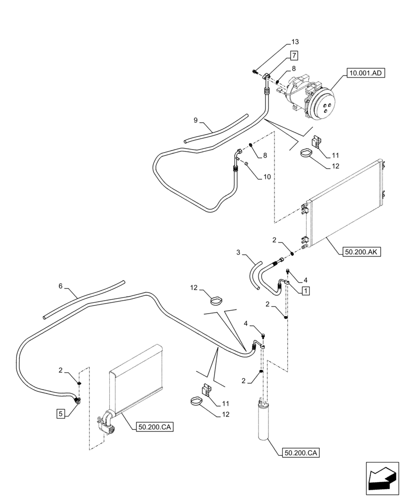 Схема запчастей Case CX250D LC - (50.200.AB[02]) - AIR CONDITIONING, LINES (50) - CAB CLIMATE CONTROL