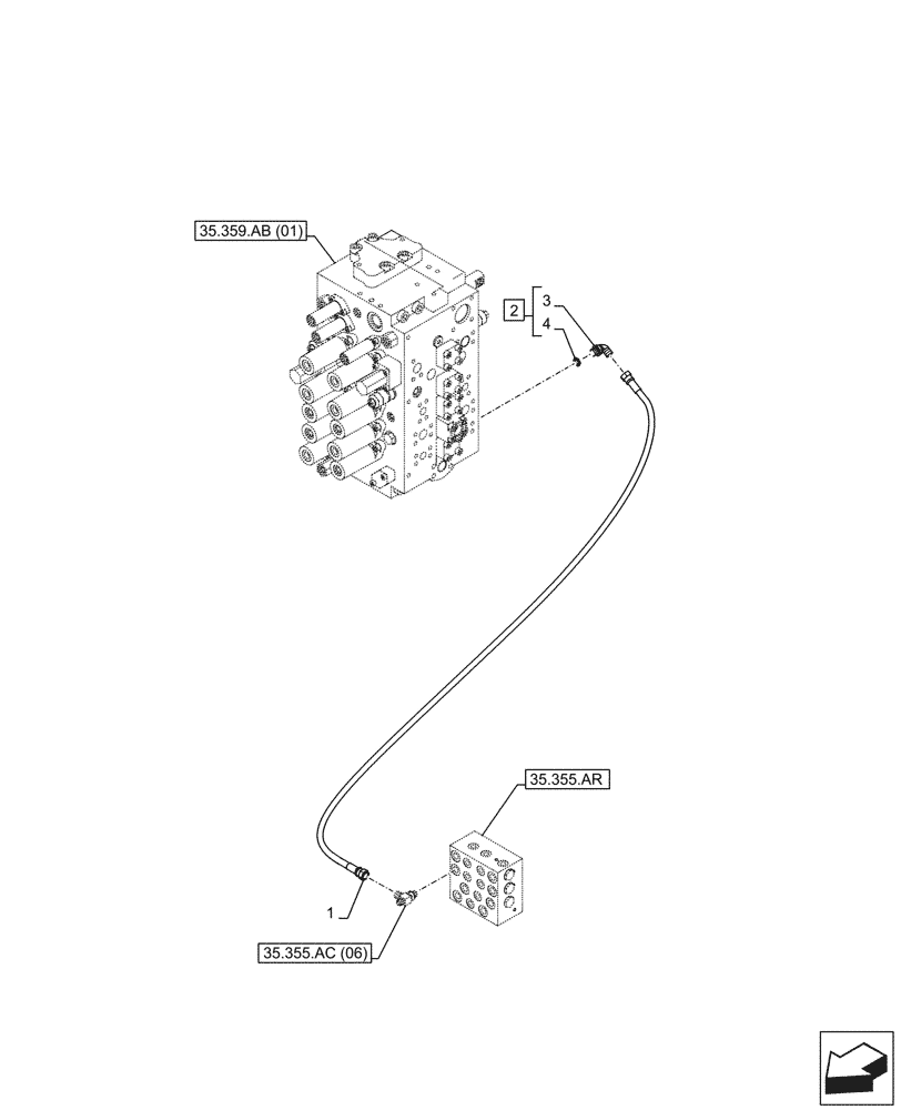 Схема запчастей Case CX210D LC - (35.355.AC[03]) - JOYSTICK, HYDRAULIC LINE, CONTROL VALVE (35) - HYDRAULIC SYSTEMS