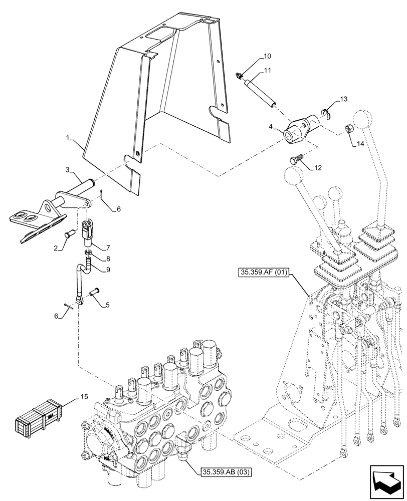 Схема запчастей Case 580N EP - (35.359.AF[03]) - BACKHOE CONTROL VALVE, 7-SPOOL, STANDARD DIPPER, MECHANICAL CONTROLS, MOUNTING PARTS (35) - HYDRAULIC SYSTEMS