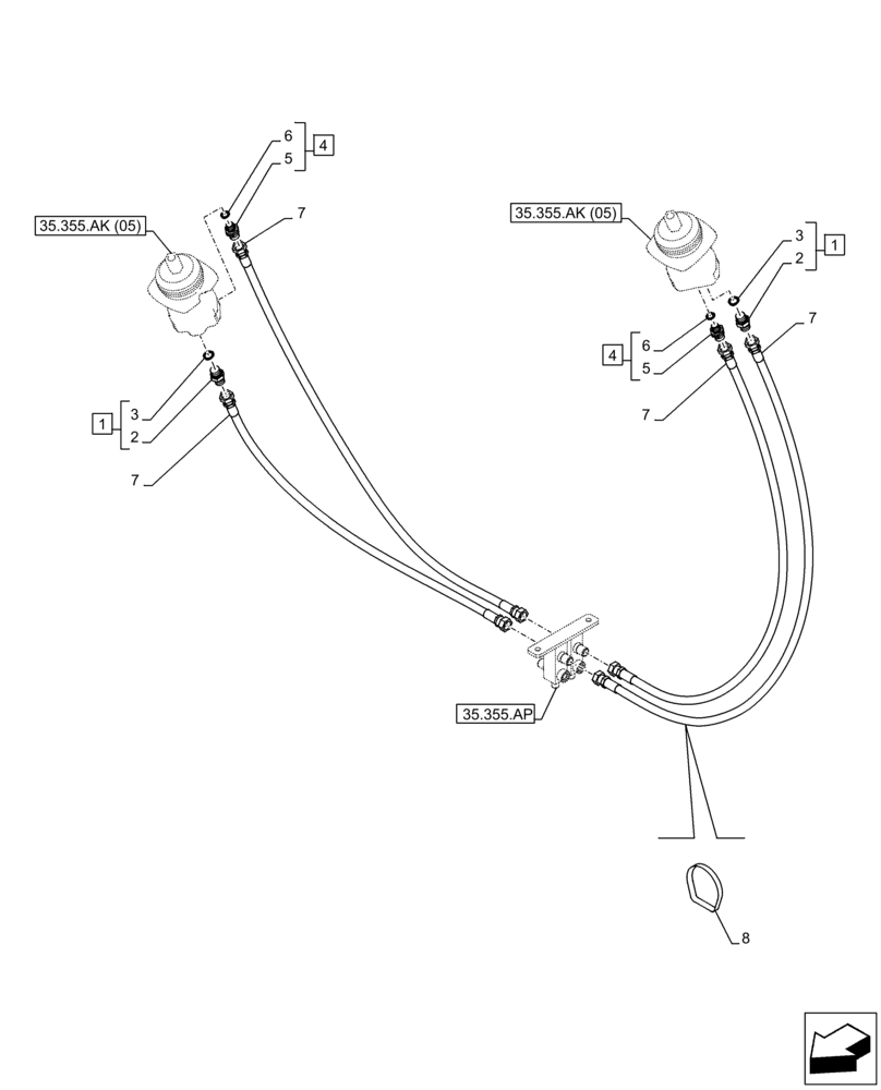 Схема запчастей Case CX210D LC - (35.355.AO[01]) - JOYSTICK, DRAIN LINE, BLOCK (35) - HYDRAULIC SYSTEMS