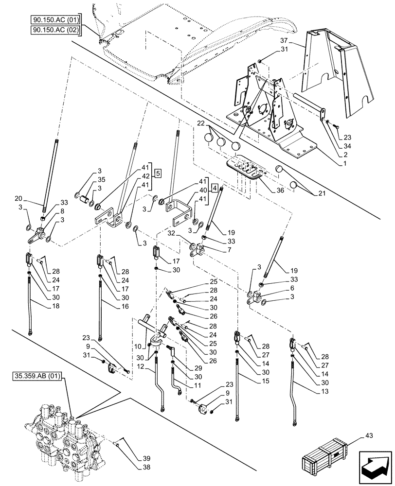 Схема запчастей Case 580N EP - (35.359.AF[01]) - BACKHOE CONTROL VALVE, 6-SPOOL, STANDARD DIPPER, MECHANICAL CONTROLS, MOUNTING PARTS (35) - HYDRAULIC SYSTEMS