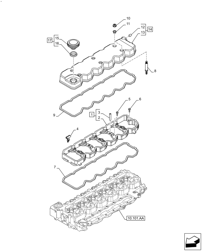 Схема запчастей Case F4HE9684U J104 - (10.101.AB) - VALVE COVER (10) - ENGINE