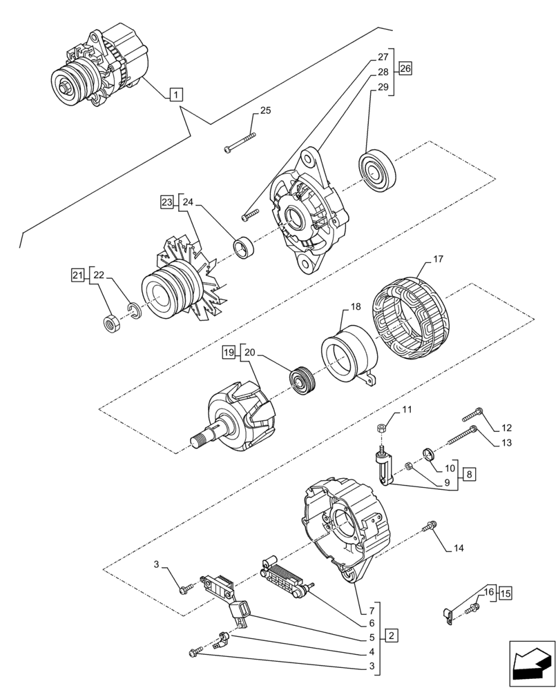 Схема запчастей Case AQ-6HK1XASS01-02 - (55.301.AA[01]) - ALTERNATOR (25V/50A) (55) - ELECTRICAL SYSTEMS