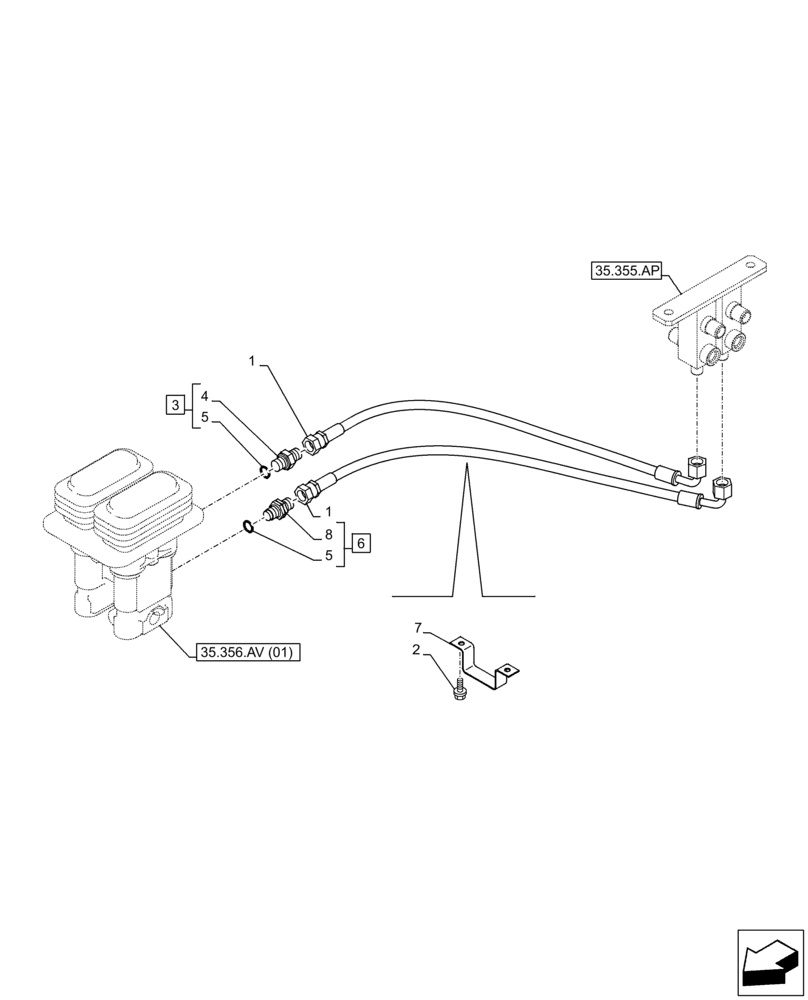 Схема запчастей Case CX210D LC - (35.356.AR[01]) - PEDAL, DRAIN LINE (35) - HYDRAULIC SYSTEMS