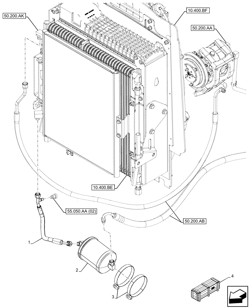 Схема запчастей Case 580SN - (50.200.AN) - VAR - 747853, 747855 - AIR CONDITIONING, RECEIVER-DRYER (50) - CAB CLIMATE CONTROL
