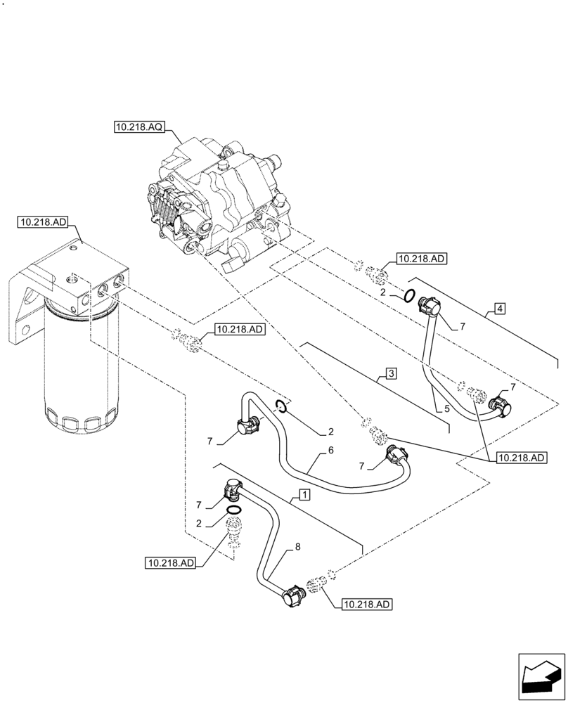 Схема запчастей Case F4HE9684U J104 - (10.210.AF) - FUEL SUPPLY LINES (10) - ENGINE