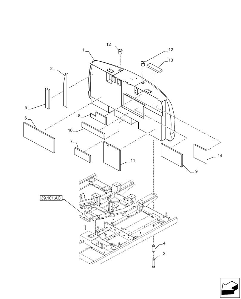 Схема запчастей Case CX210D LC - (39.140.AM) - COUNTERWEIGHT, INSULATION (39) - FRAMES AND BALLASTING