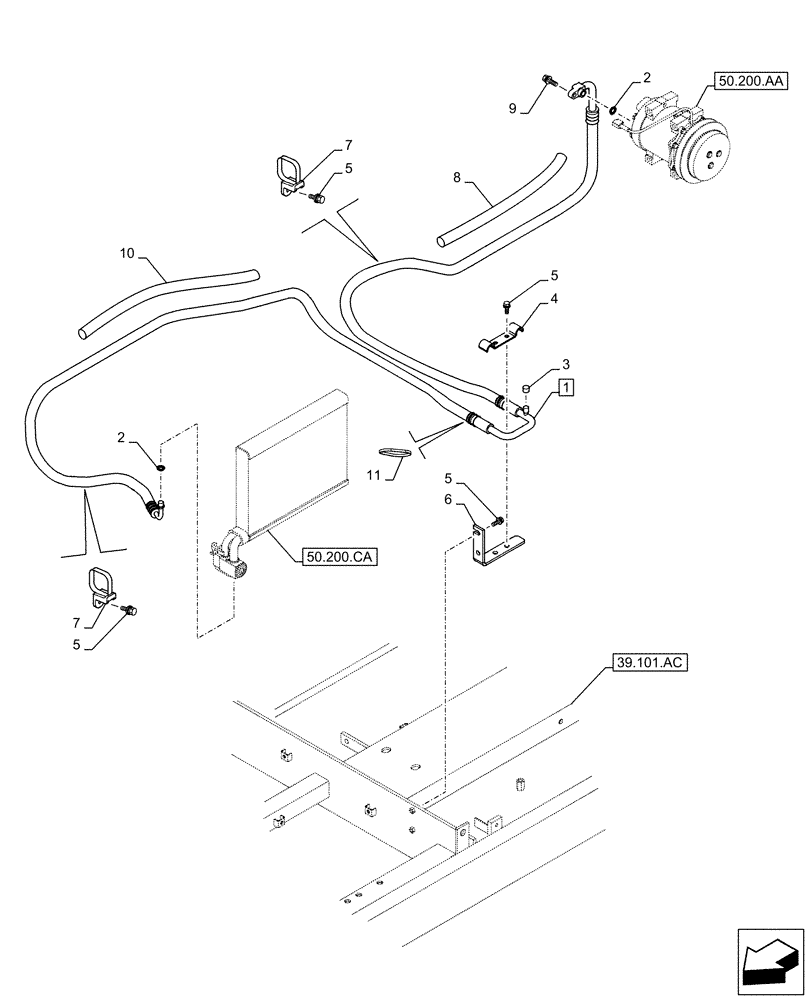 Схема запчастей Case CX210D LC - (50.200.AB[03]) - AIR CONDITIONING, LINES (50) - CAB CLIMATE CONTROL