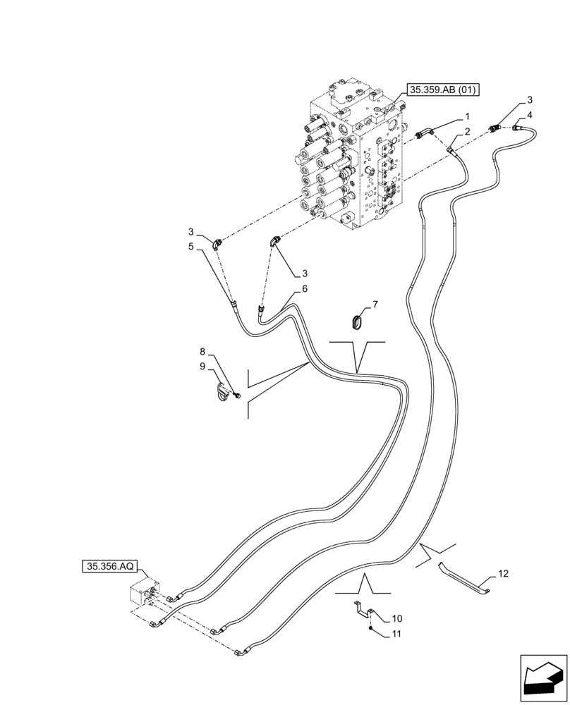 Схема запчастей Case CX250D LC - (35.356.AR[04]) - STD + VAR - 461558 - PEDAL, DRAIN LINE (35) - HYDRAULIC SYSTEMS