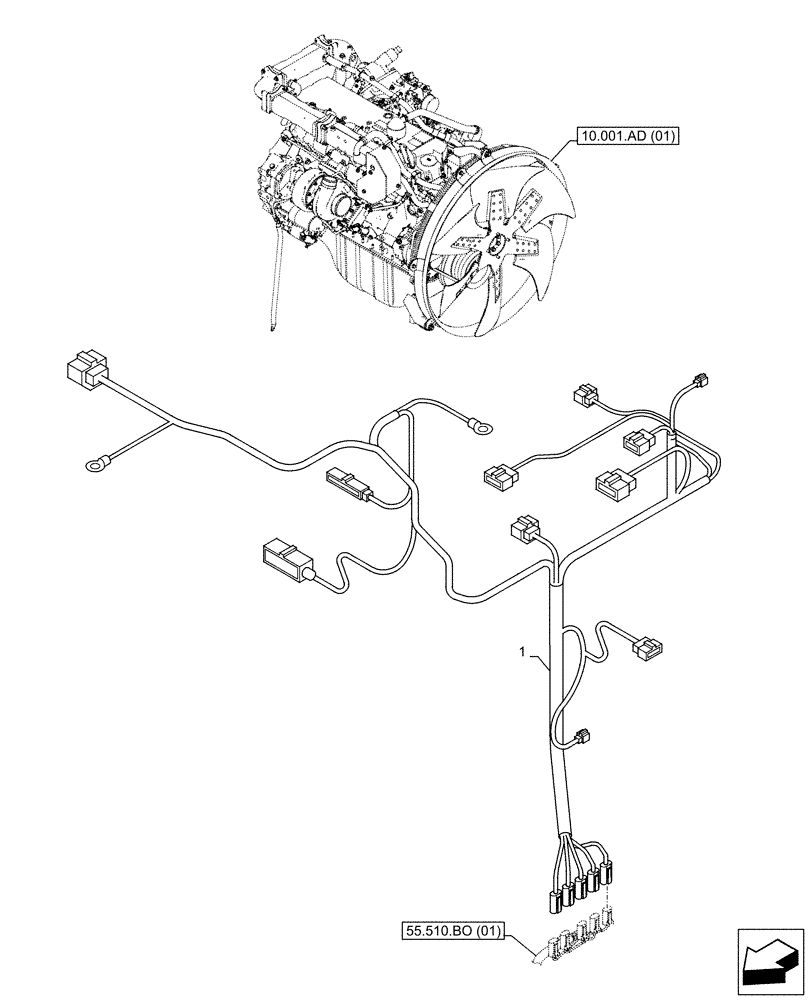 Схема запчастей Case AQ-6HK1XASS01-02 - (55.015.AB[01]) - ENGINE, WIRE HARNESS (55) - ELECTRICAL SYSTEMS