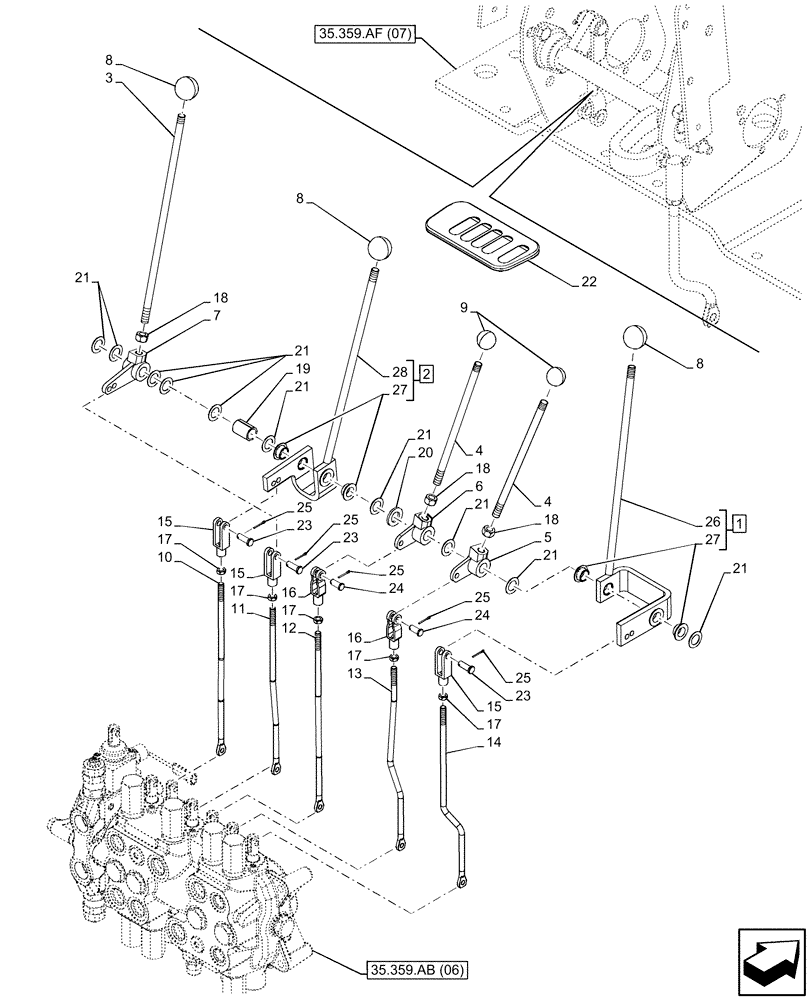 Схема запчастей Case 580N EP - (35.359.AF[08]) - BACKHOE CONTROL VALVE, 7-SPOOL, STANDARD DIPPER, MECHANICAL CONTROLS (35) - HYDRAULIC SYSTEMS