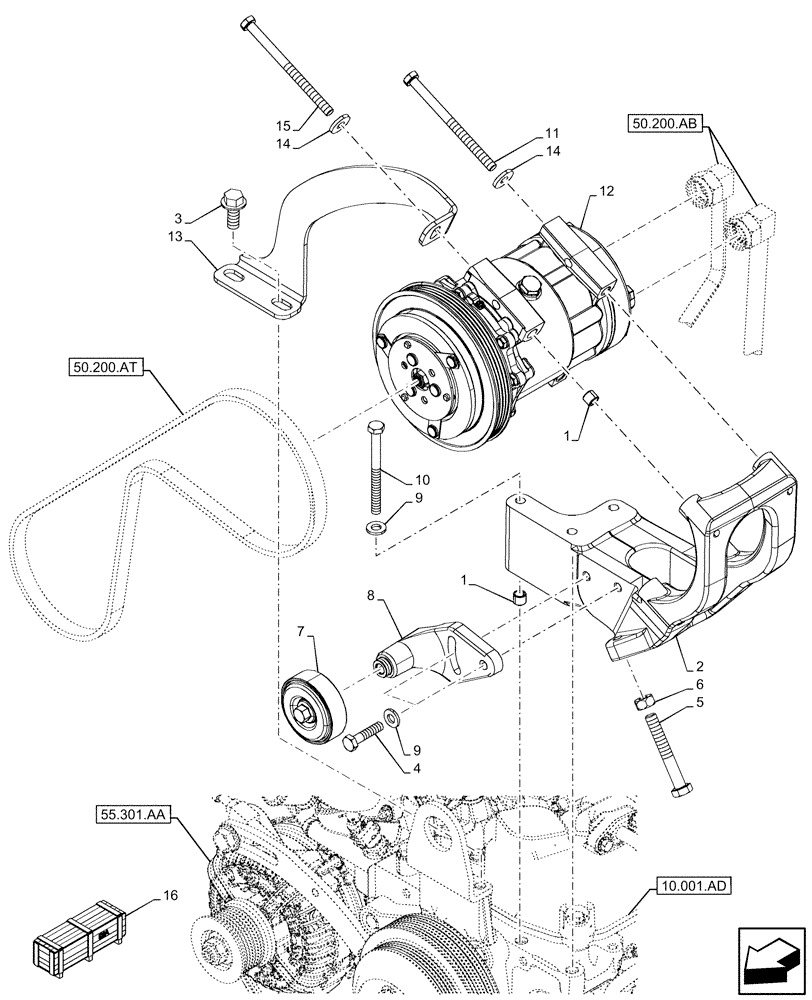 Схема запчастей Case 590SN - (50.200.AA) - VAR - 747853, 747855 - AIR CONDITIONING, COMPRESSOR (50) - CAB CLIMATE CONTROL