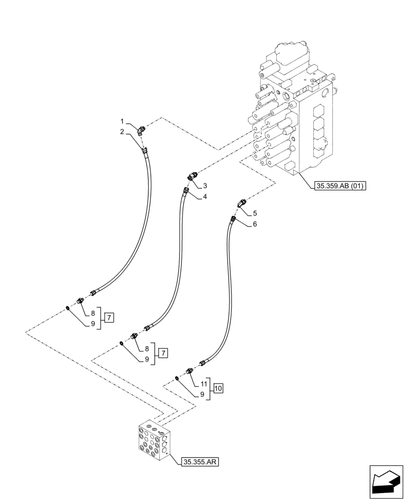 Схема запчастей Case CX250D LC - (35.355.AC[03]) - STD + VAR - 461558 - JOYSTICK, HYDRAULIC LINE, CONTROL VALVE (35) - HYDRAULIC SYSTEMS