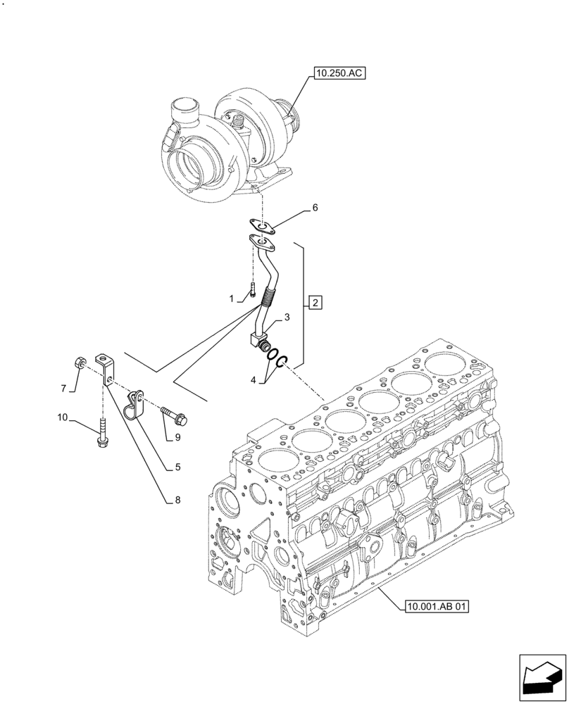 Схема запчастей Case F4HE9684U J104 - (10.250.AE) - TURBOCHARGER OIL RETURN LINE (10) - ENGINE