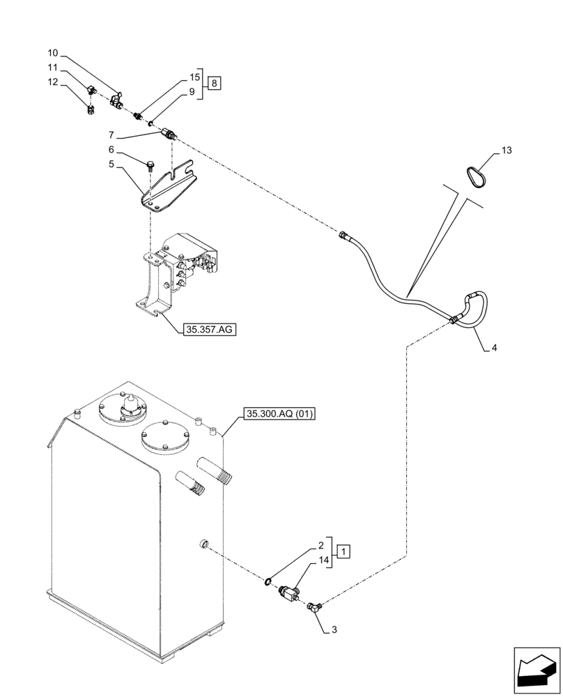 Схема запчастей Case CX250D LC - (35.300.AD) - VAR - 488034 - HYDRAULIC OIL RESERVOIR, DRAIN LINE (35) - HYDRAULIC SYSTEMS