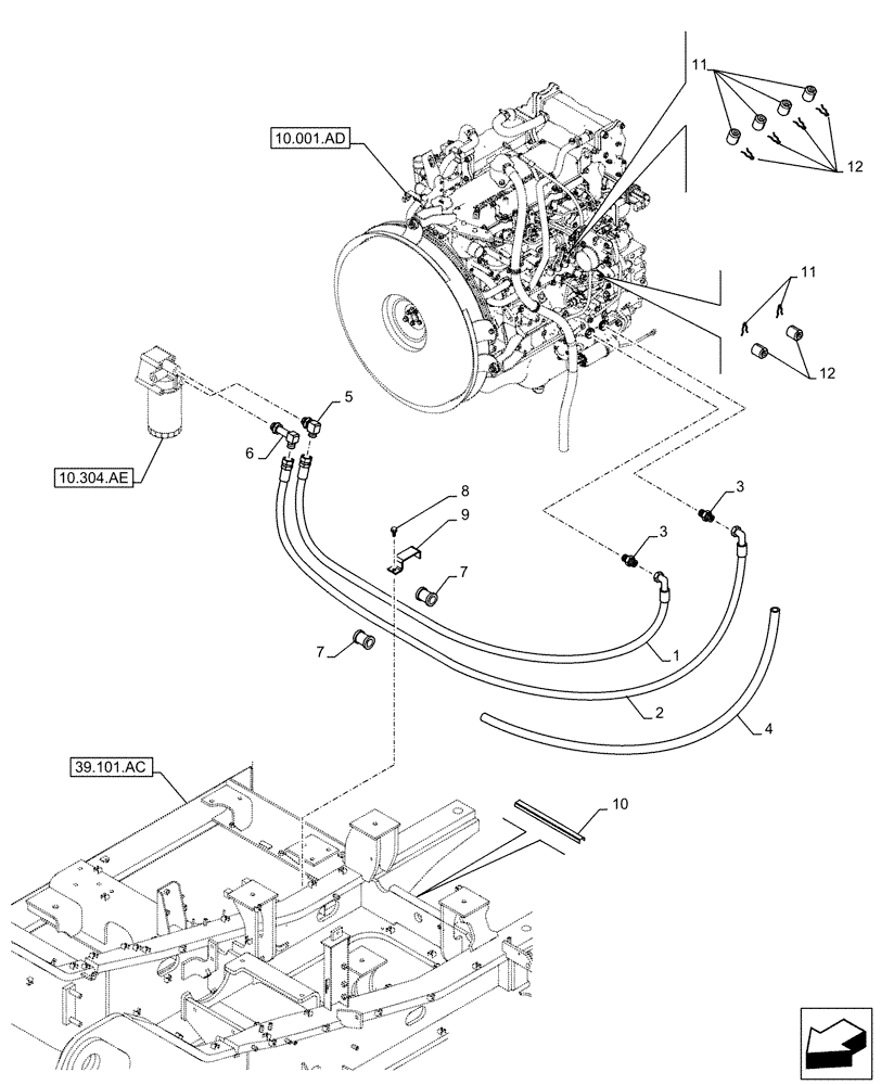Схема запчастей Case CX210D LC LR - (10.304.AF[01]) - ENGINE OIL FILTER, LINE (10) - ENGINE
