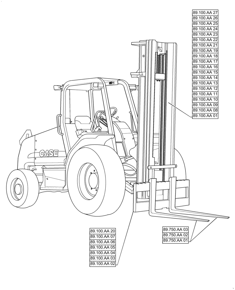 Схема запчастей Case 586H - (89.000.00) - SECTION INDEX - MAST ASSEMBLY (89) - TOOLS