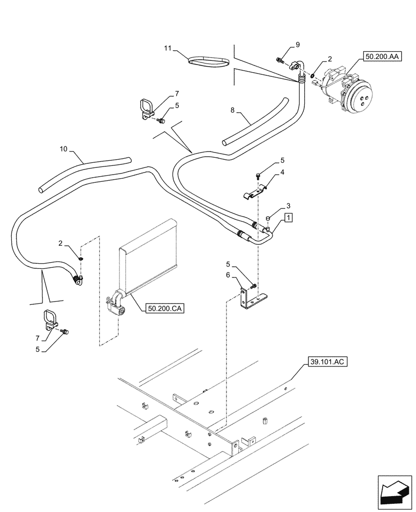 Схема запчастей Case CX250D LC - (50.200.AB[03]) - AIR CONDITIONING, LINES (50) - CAB CLIMATE CONTROL