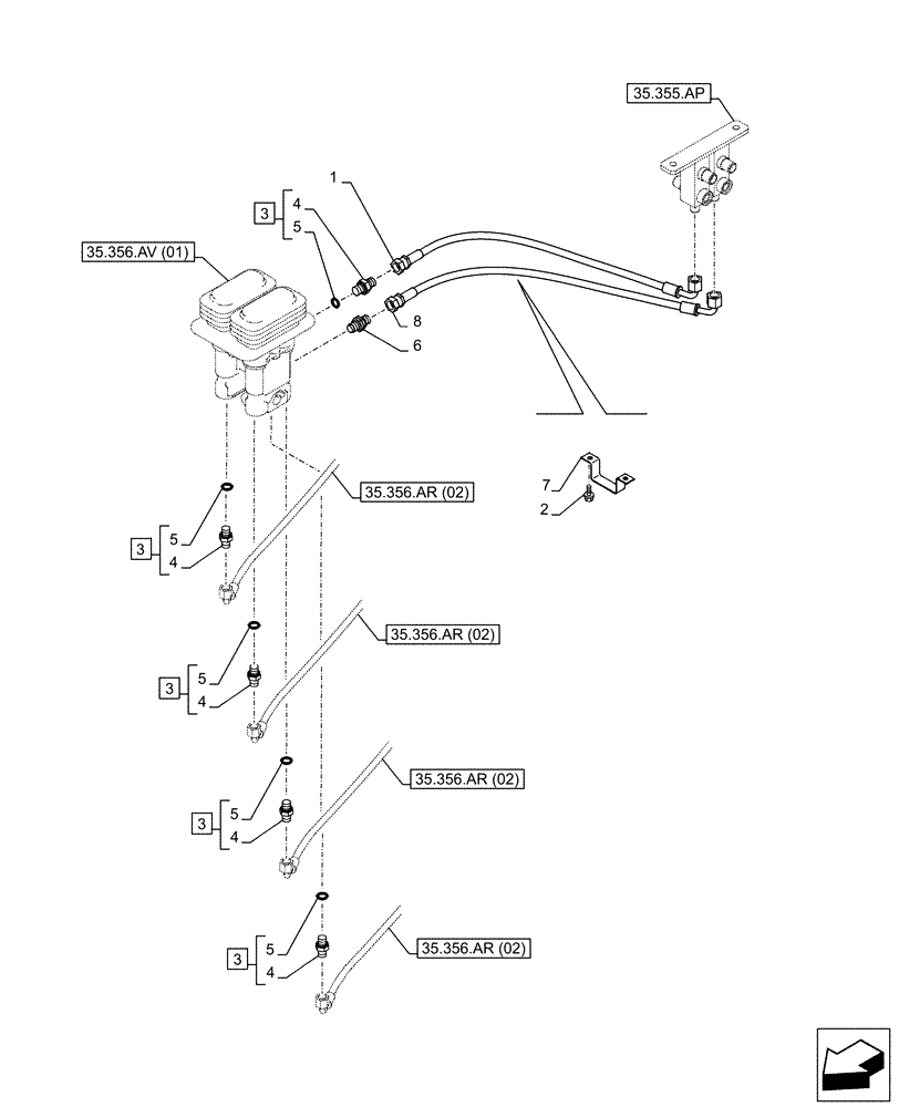 Схема запчастей Case CX250D LC - (35.356.AR[05]) - STD + VAR - 461558 - PEDAL, DRAIN LINE (35) - HYDRAULIC SYSTEMS