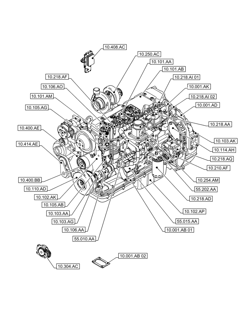 Схема запчастей Case F4HE9684U J104 - (10.000.00) - SECTION INDEX - ENGINE (10) - ENGINE