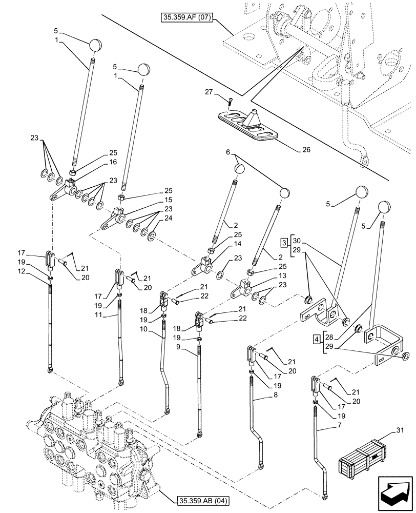 Схема запчастей Case 580N EP - (35.359.AF[05]) - BACKHOE CONTROL VALVE, 7-SPOOL, STANDARD DIPPER, MECHANICAL CONTROLS, MOUNTING PARTS (35) - HYDRAULIC SYSTEMS