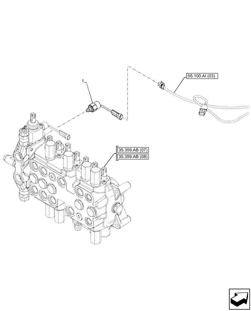 Схема запчастей Case 580N EP - (55.425.AQ[02]) - 8-SPOOL, AUXILIARY CONTROL VALVE, SENSOR (55) - ELECTRICAL SYSTEMS
